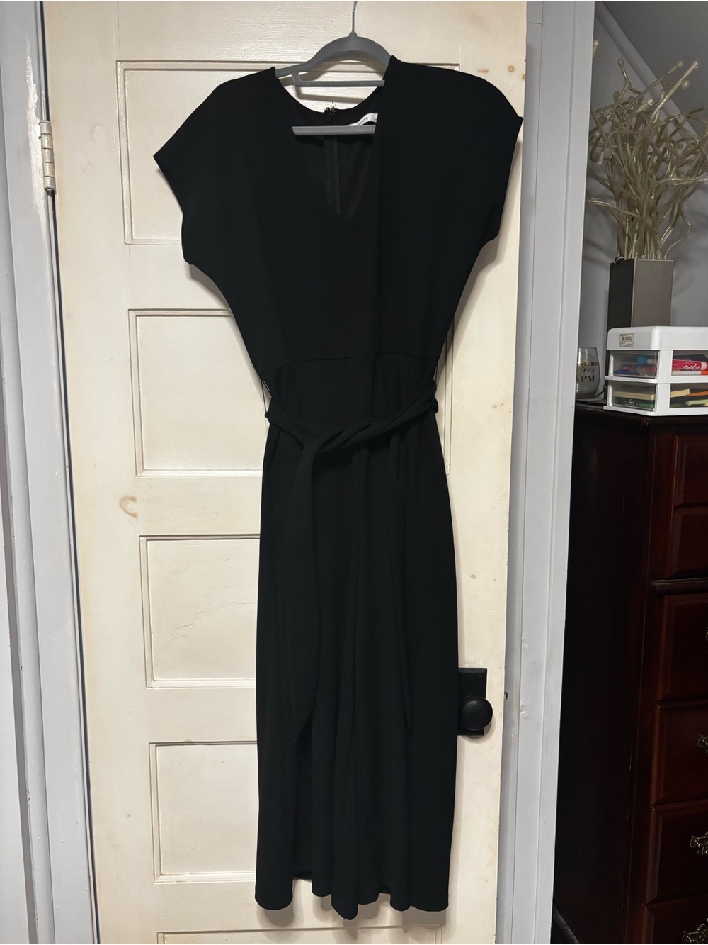 Classic Black V-Neck Jump Suit with Waist Tie
